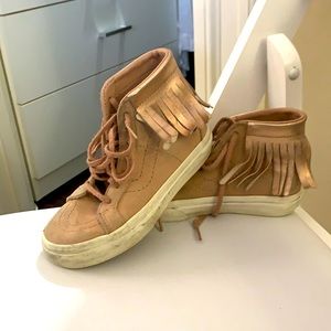 Girls Rosegold Fringe Vans
